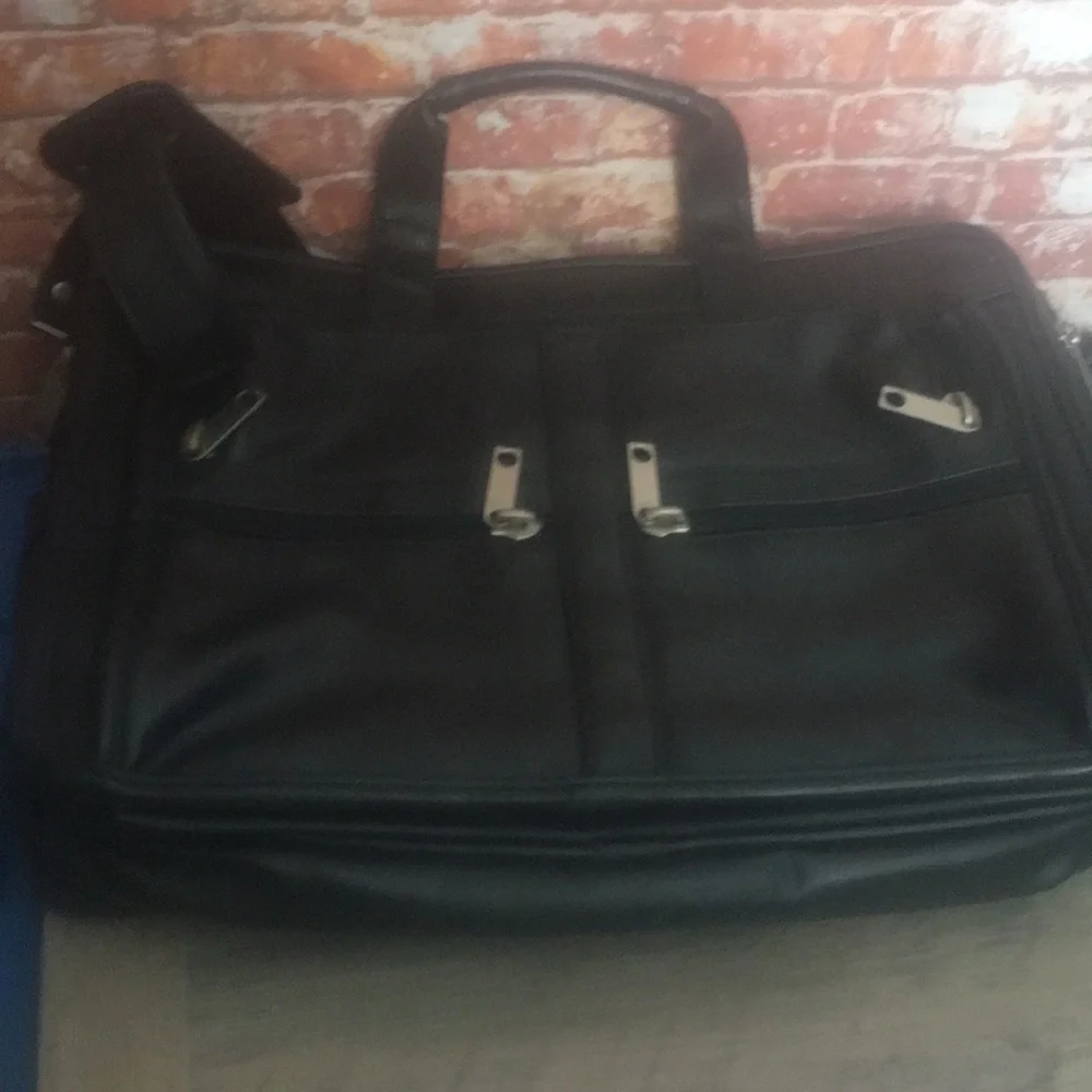 Vintage Black Faux Leather Laptop Bag